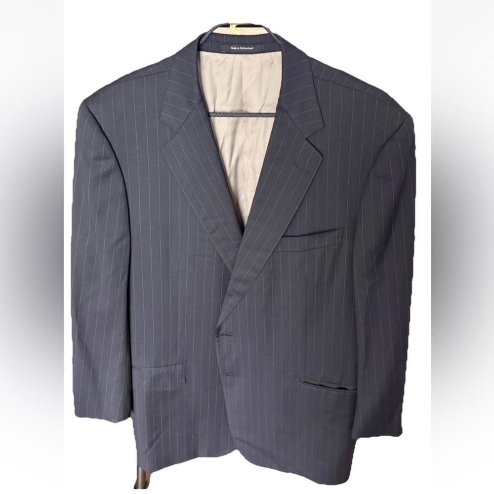 Ermenegildo Zegna Su Misura Wool Jacket Size 58C Black Pinstripe Switzerland
